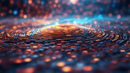 Abstract image with orange and black colors. This is a digital binary code wave background.