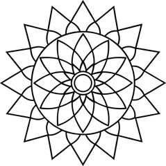Fototapeta premium Flower mandala design, line art, black line, bold line, outline, vector, mandala icon.