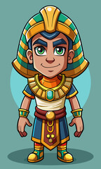 Cartoon Egyptian pharaoh character with a golden headdress and traditional attire, perfect for history, adventure, or educational designs.