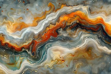 Abstract Fluid Art with Vibrant Swirls of Orange and Blue for Creative Design