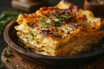 Gourmet Homemade Lasagna with Fresh Herbs and Melted Cheese