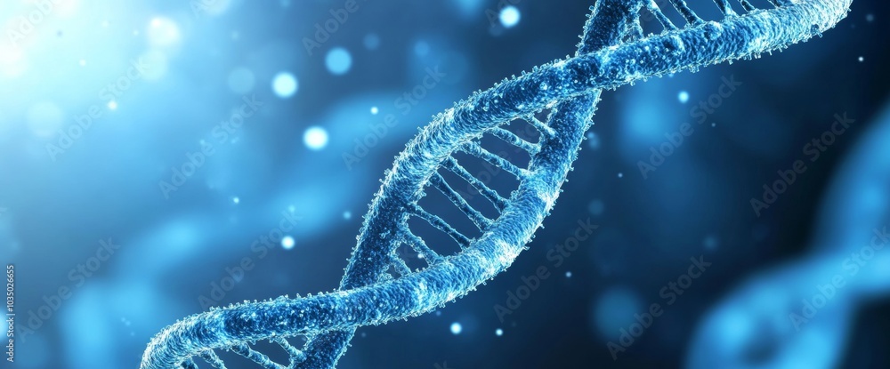 Poster detailed representation of a dna double helix illuminated by soft blue light in a scientific visuali