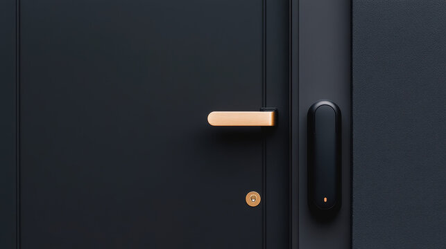 Plumber installing pipes in a new house, locksmith adjusting smart locks on a sleek front door