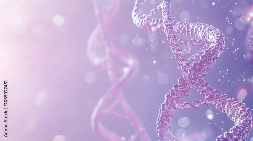 Poster intricate structure of dna strands illuminated in soft purple light against a dreamy backdrop. with 