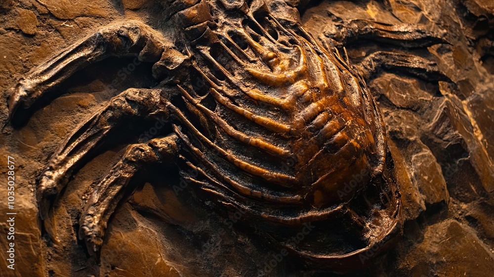Poster fossilized ancient arthropod embedded in stone