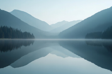 Naklejka premium Serene Lake Behind Dam with Mountain Reflections 