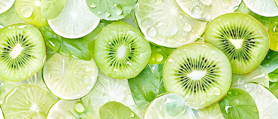Fototapeta premium Juicy Kiwi Slices: Refreshing Green Kiwi Fruit Slices 