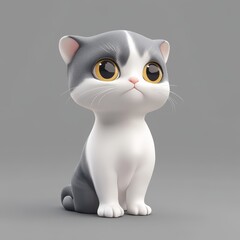 Obraz premium Adorable Kitten Sitting with Paws Together on a Neutral Background