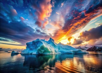 The floating iceberg illustrates the dramatic consequences of climate change, showcasing how global warming profoundly affects our environment and natural ecosystems.