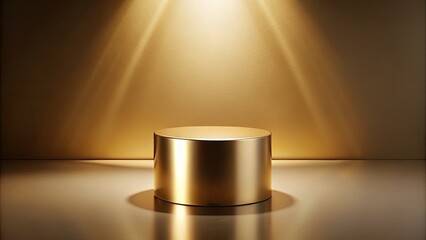 Sleek gold cylindrical podium set against a minimalistic backdrop, ideal for low light photography and abstract designs, enhancing modern aesthetics for creative mockups.