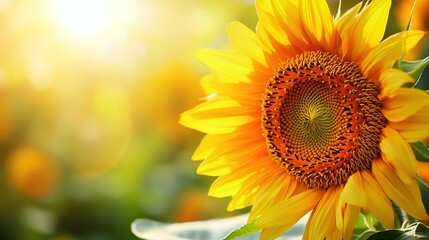 Obraz premium Radiant Sunflower Bloom with Sunlight Background