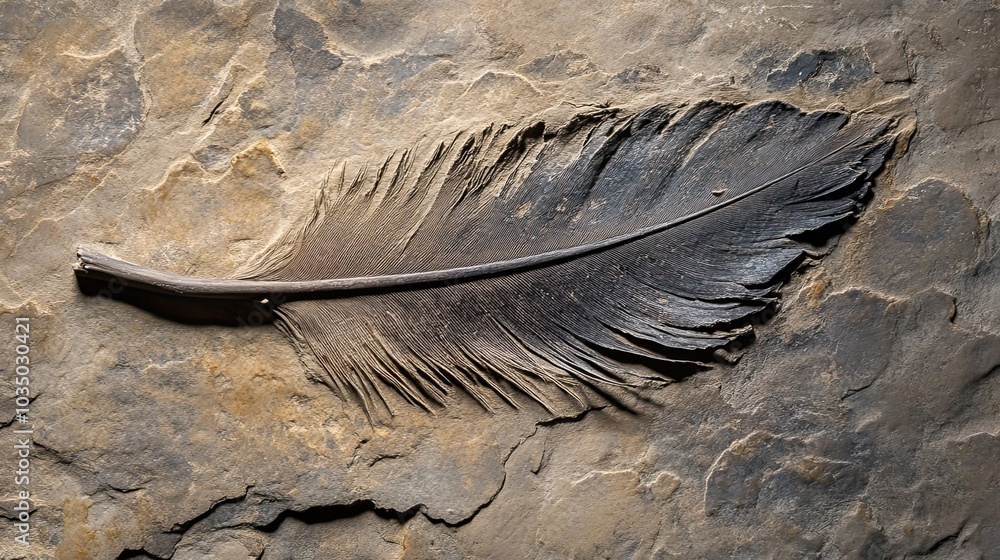 Aufkleber fossilized bird feather embedded in sedimentary rock