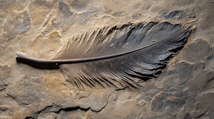Fossilized Bird Feather Embedded in Sedimentary Rock