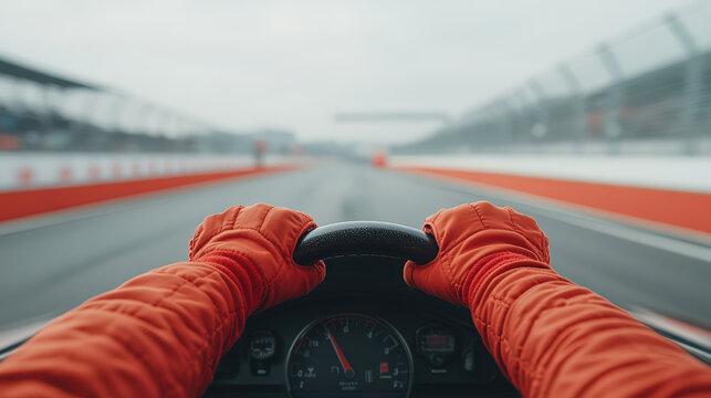 Driver's cockpit view during a Formula 1 race, perspective from behind the wheel
