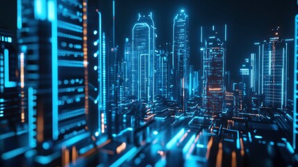 Obraz premium Futuristic Cityscape with Neon Lights
