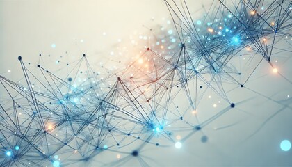 Fototapeta premium An abstract network of thin, interconnecting blue lines and dots on a clean white background