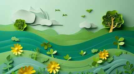 Paper art of ecology and environment concept background