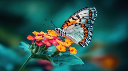 Obraz premium Colorful Butterfly on Vibrant Flower Close-Up