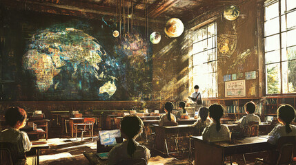 An artistic visualization of the impact of cultural education on society.