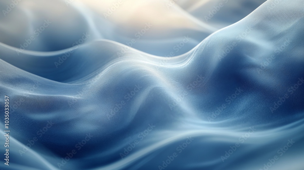 Poster Delicate blue fabric flows smoothly, capturing soft light that enhances its texture and creates a tranquil, soothing visual effect, inviting relaxation.