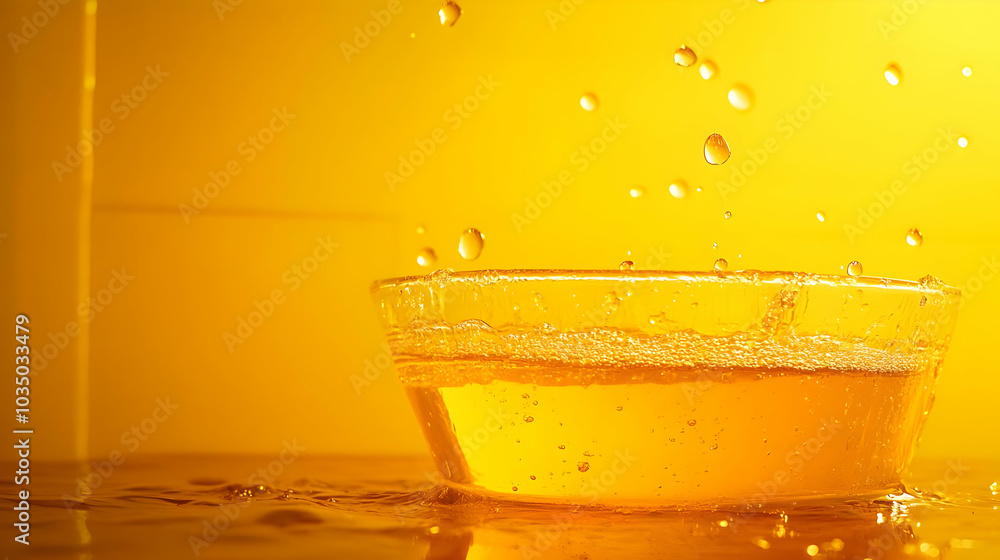 Aufkleber liquid droplets falling into a glass bowl creating a splash and ripples: a visual exploration of liq