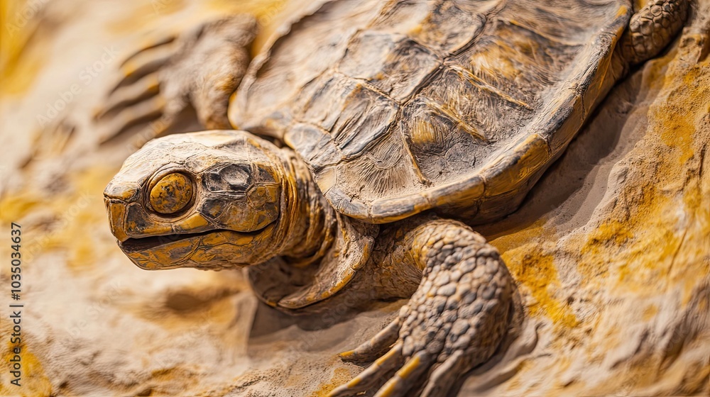 Poster close-up of a fossilized turtle shell and head