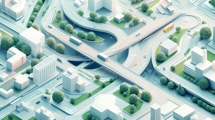 Futuristic cityscape with highways and buildings, symbolizing urban development.