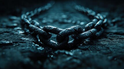 A broken chain link on a dark background, symbolizing breaking free from constraints