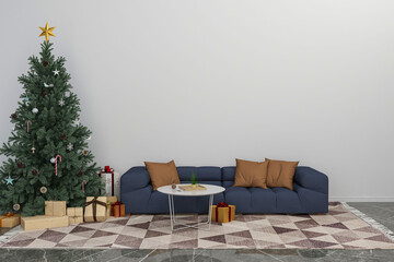 living room with christmas tree