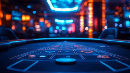 Casino Table with Neon Lights