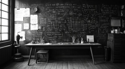 Mathematical Workspace with Chalkboard