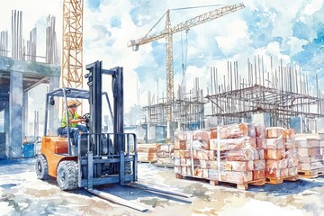 Construction Site in Watercolor Style