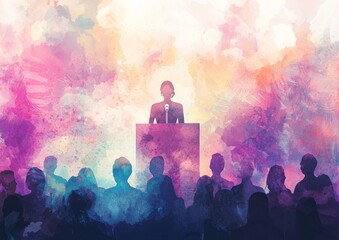 Dynamic Watercolor Illustration of a Speaker