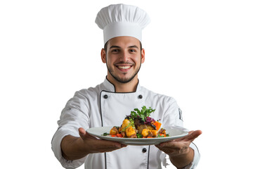 PNG image of A male chef in a traditional white uniform
