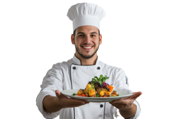 PNG image of A male chef in a traditional white uniform