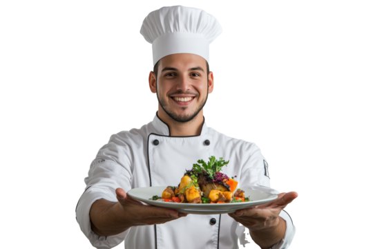 PNG image of A male chef in a traditional white uniform