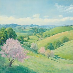 Fototapeta premium Rolling hills and valleys in springtime