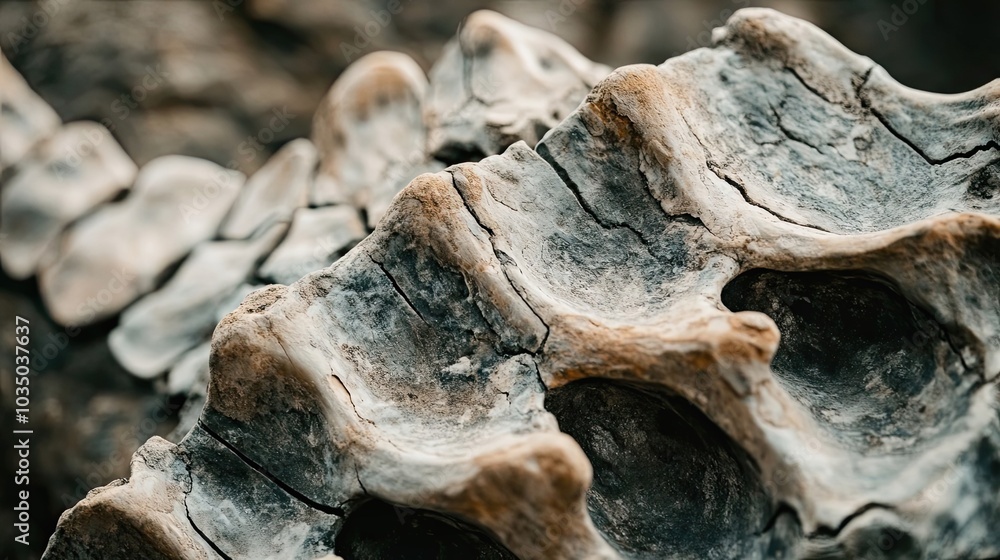 Poster close-up of an ancient bone structure with textured detail
