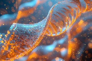 A vibrant DNA strand illuminated in colorful light, representing the essence of life and scientific discovery.