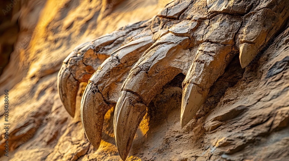 Poster close-up of a fossilized dinosaur claw with sharp talons