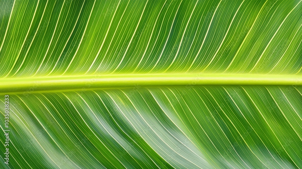 Poster a close-up view of a vibrant green leaf showcasing its intricate textures and patterns, highlighting