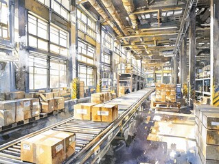 Urban Industrial Space in Watercolor Style