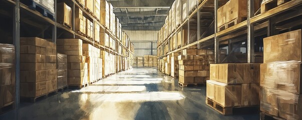 Minimalist Warehouse Interior in Watercolor Style