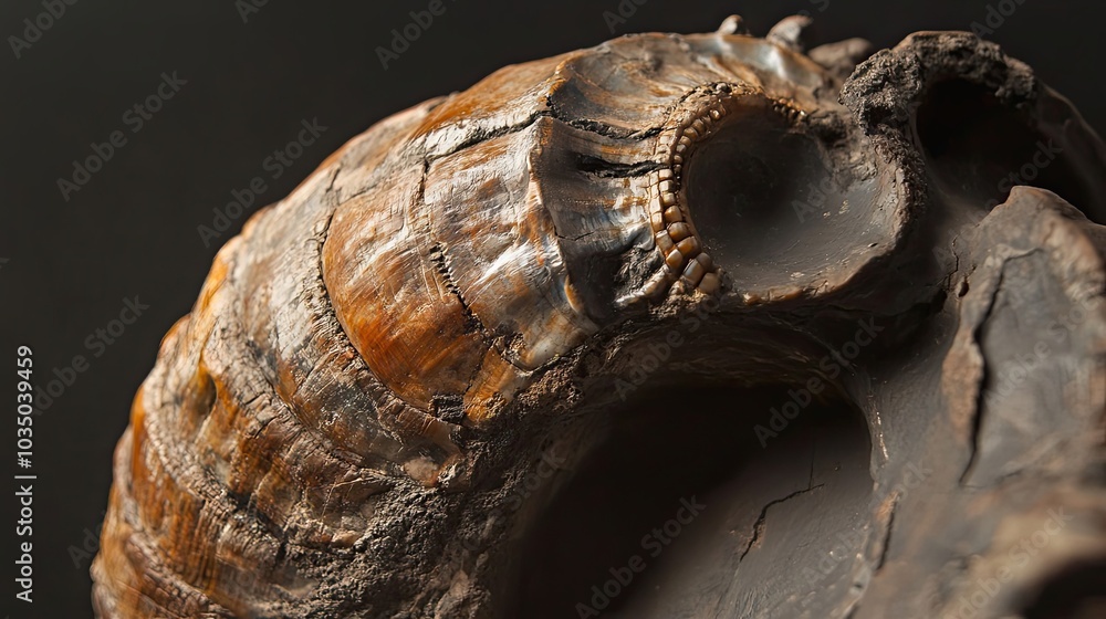 Poster fossilized ammonite shell with detailed texture
