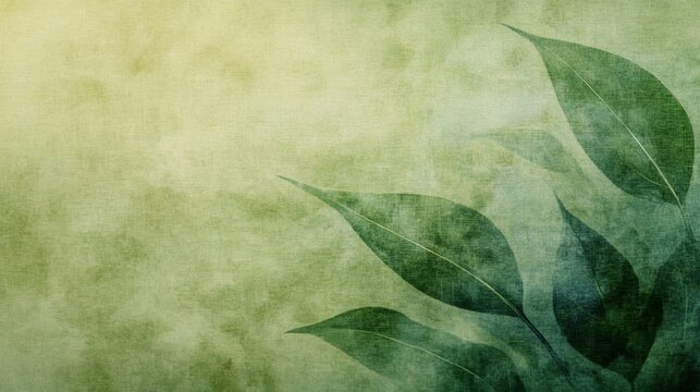 A textured green background featuring soft foliage, evoking a natural, serene atmosphere ideal for eco-friendly themes or designs.
