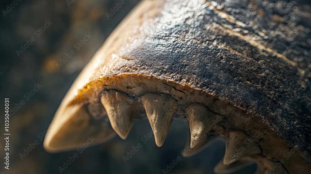 Aufkleber close-up of a fossilized shark jaw with sharp teeth
