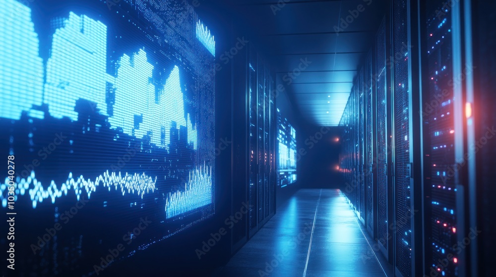 Poster server room with data visualization