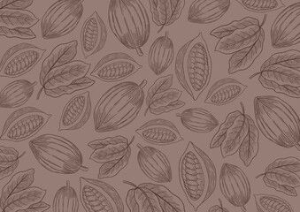 seamless pattern with leaves and cacao. hand drawn outline on autumn season vibes background. high resolution for design with a warm and enchanting theme