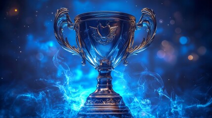 Trophy with Blue Smoke Background