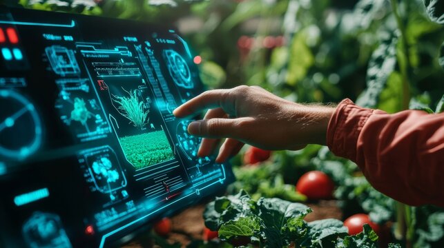 Advanced technology in agriculture: Monitoring crops using digital screens in a greenhouse garden setting